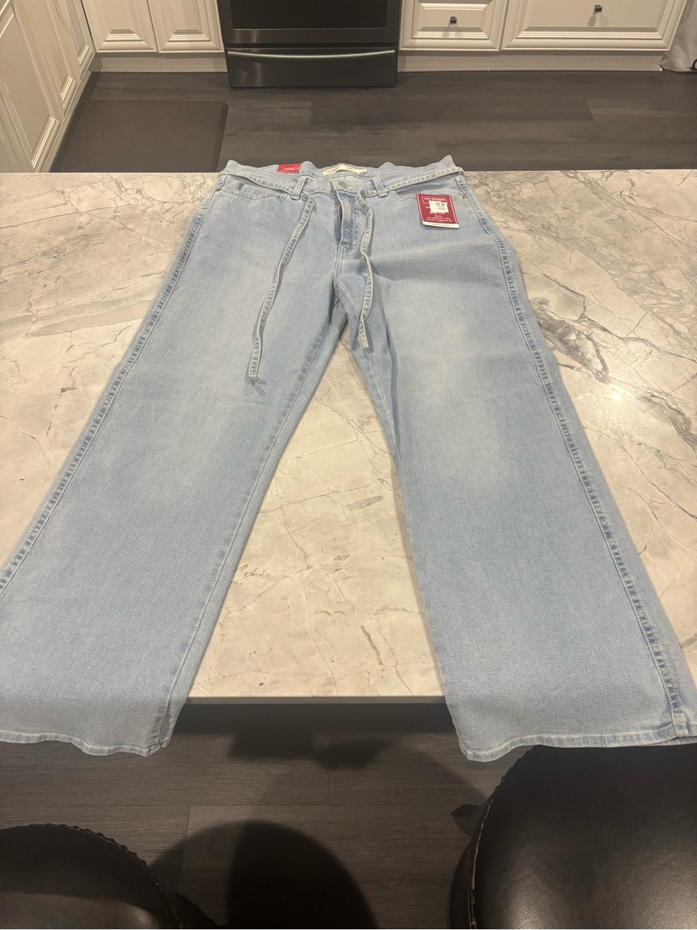 NWT Signature Levi Strauss Women 14 W32 Vintage Belted Wide Leg Jeans Light Wash
